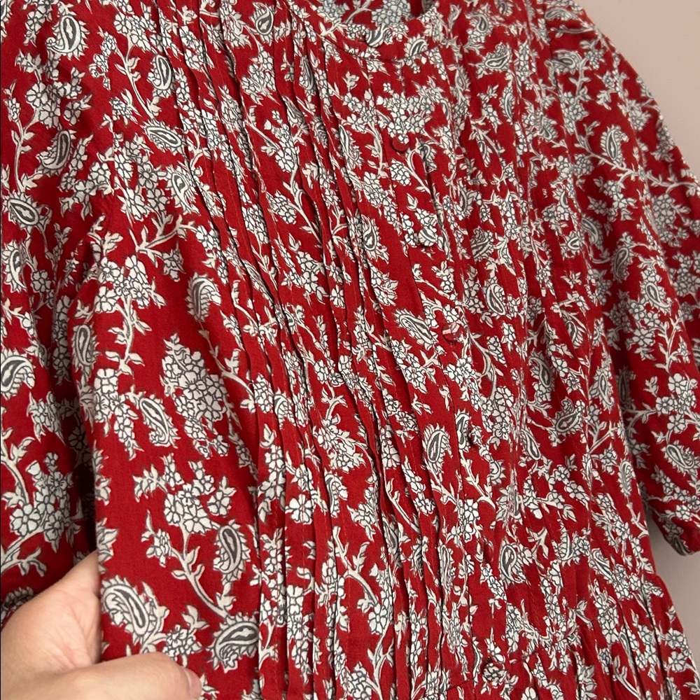 Madewell Pintucked Puff-Sleeve Midi Dress Floral Boho in Ground Madder Size 2 - Picture 10 of 15